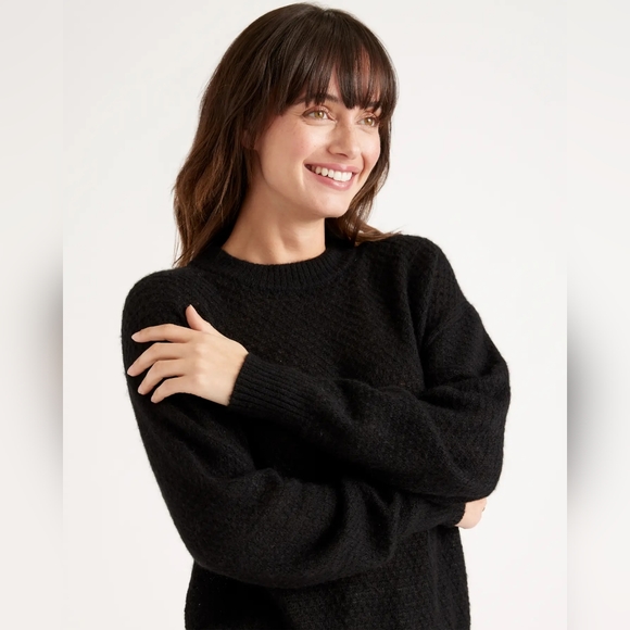 NWT Quince Baby Alpaca-Wool Diamond Stitch Crew Black Sz XS - Picture 4 of 12